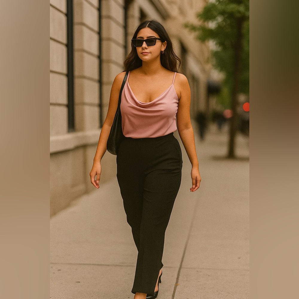 Dynamite Pink Satin Cowl Neck Tank Top